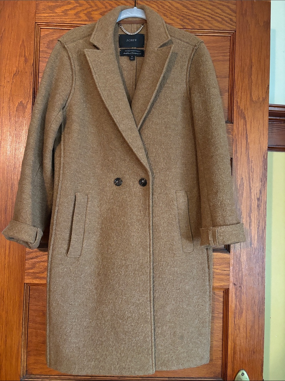 J. Crew Women's Brown Double-Breasted Italian Boiled Wool Coat